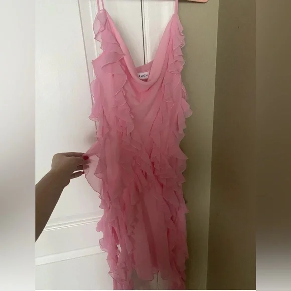 MACH & MACH Pink Ruffled Sexy Sillhoette Dress Size 4-6 Euro 42